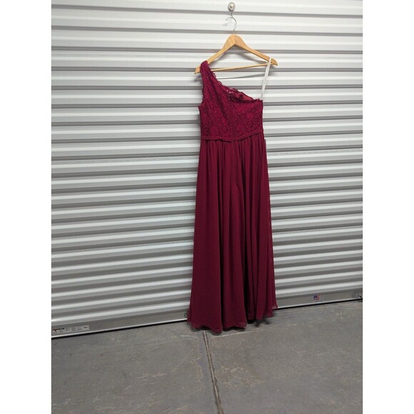 Azazie Demi Size 8 (A8) Burgundy A-Line One Shoulder Chiffon Dress x1-16 - Picture 5 of 10
